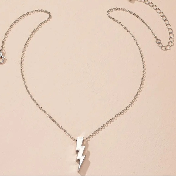 Silver Lightning Bolt Pendant Necklace punk rock statement 80s - Picture 4 of 6